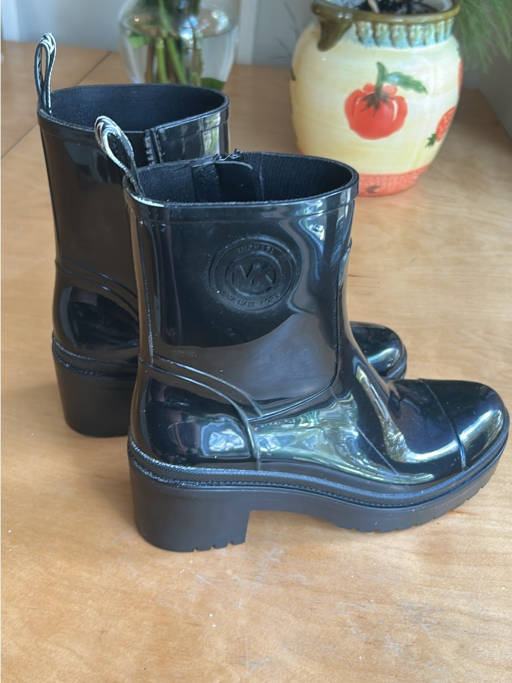 Michael Kors Black Patent Platform Ankle Rain Boots